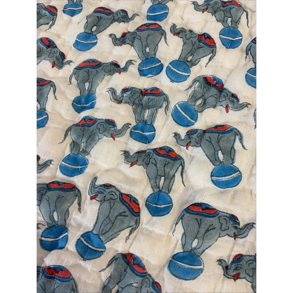 Roller Rabbit Elephant Circus Quilted Baby Boy Blanket Pima Cotton Made In India